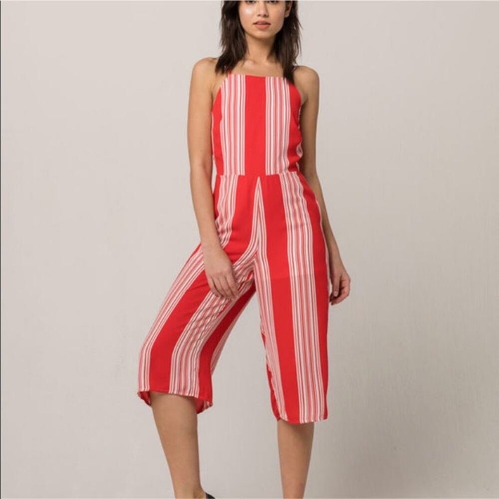 NWT LOVE, FIRE Women's Red Multi-stripe Cropped Jumpsuit